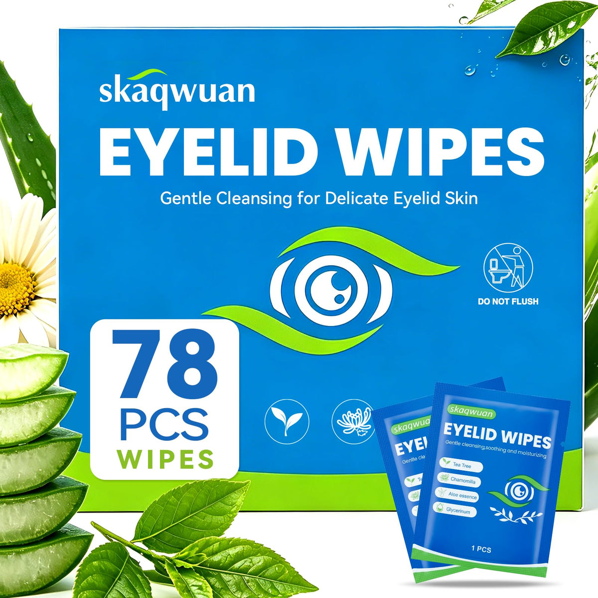 78PCS Eyelid Cleansing Wipes, Tea Tree Oil Gentle Cleansing Cloths, Gentle Daily Facial Cleansing Wipes for Sensitive Skin, Alcohol Free Moisturizing Eye Area Cleansing Wipes Bulk Pack skaqwuan