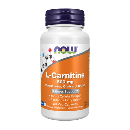 NOW Foods Supplements, L-Carnitine 500mg, Purest Form, Amino Acid, Fitness Support*, 60 Veg Capsules NOW Foods