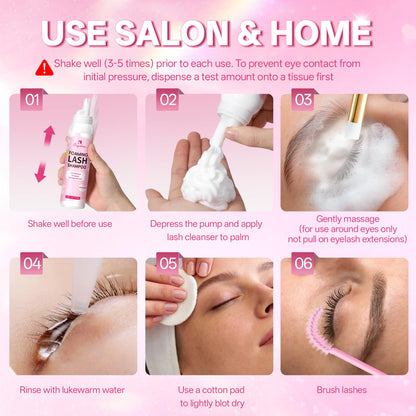 Buqikma Foaming Lash Shampoo Eyelash Extension Cleanser 3.4Fl Oz, Unscented Buqikma