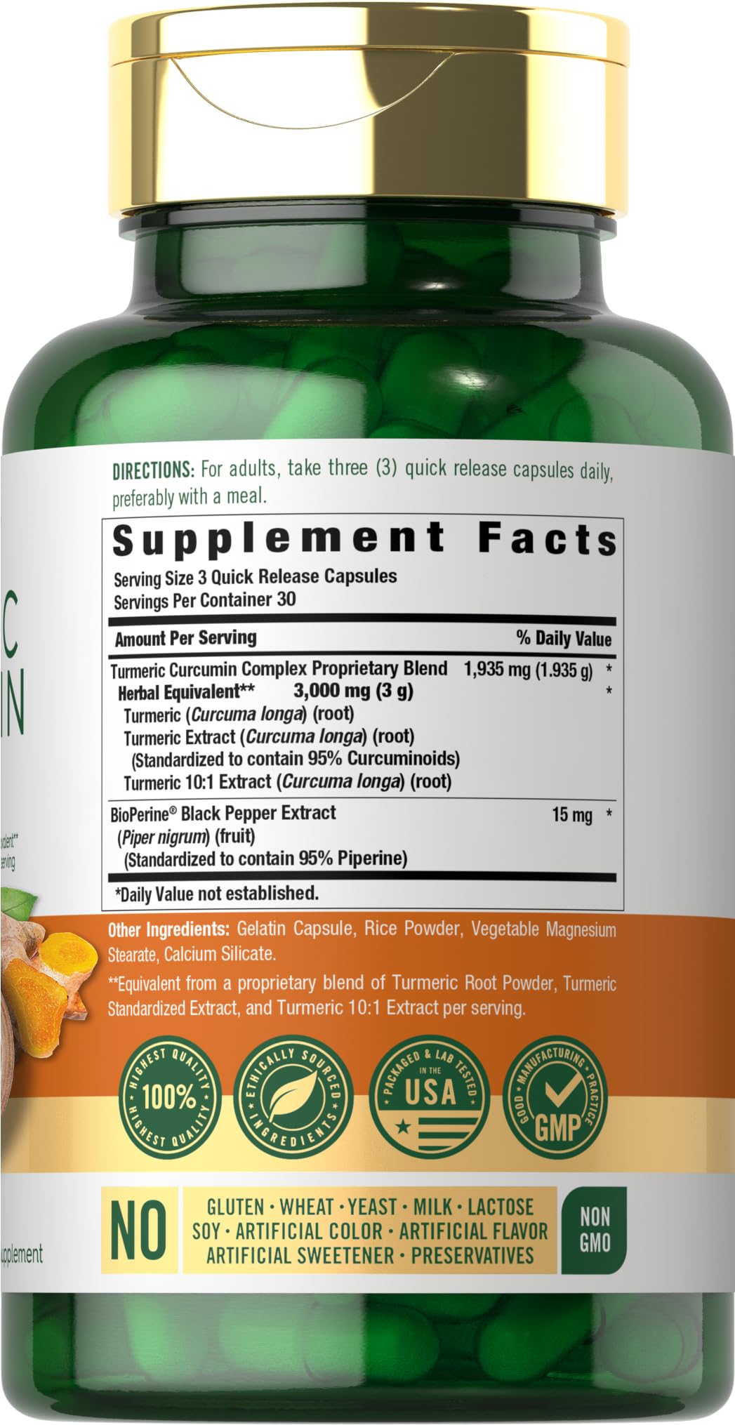 Carlyle Turmeric Curcumin with Black Pepper | 90 Powder Capsules | Complex Supplement with Bioperine | Non-GMO, Gluten Free Carlyle