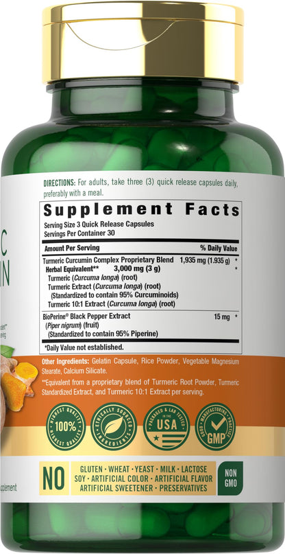 Carlyle Turmeric Curcumin with Black Pepper | 90 Powder Capsules | Complex Supplement with Bioperine | Non-GMO, Gluten Free Carlyle