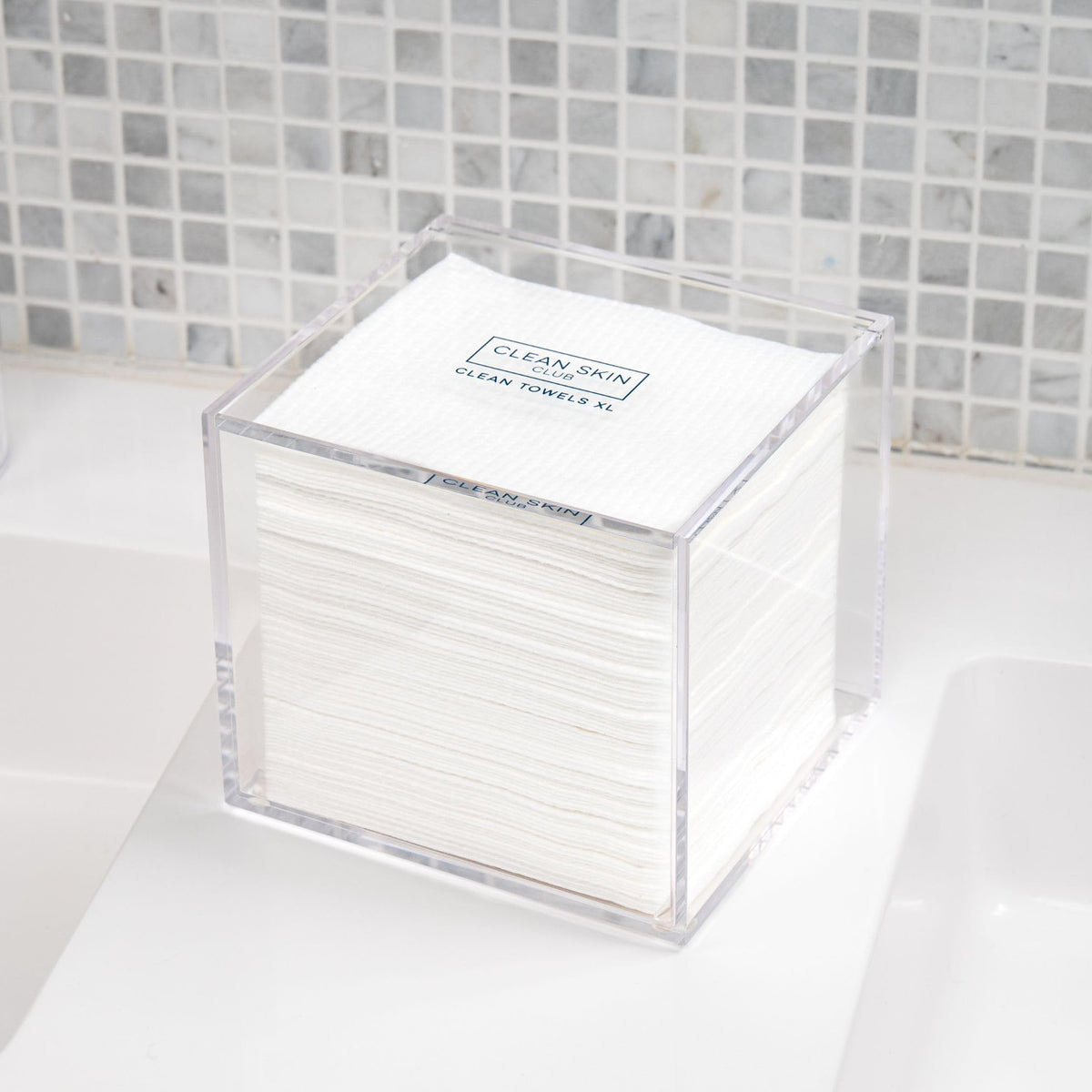 CLEAN SKIN CLUB Clear Acrylic Box for Clean Towels XL (NOT Included), Container For 50 Disposable Clean Towels XL, Face Towelettes Bathroom Counter Storage, Bin for Cleansing Facial Dry Wipes CLEAN SKIN CLUB
