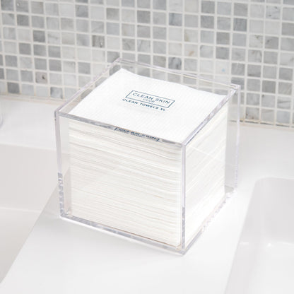 CLEAN SKIN CLUB Clear Acrylic Box for Clean Towels XL (NOT Included), Container For 50 Disposable Clean Towels XL, Face Towelettes Bathroom Counter Storage, Bin for Cleansing Facial Dry Wipes CLEAN SKIN CLUB