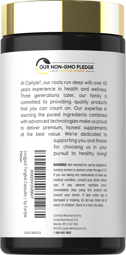 Carlyle Tongkat Ali | 180 Quick Release Capsules | Non-GMO and Gluten Free Supplement Carlyle