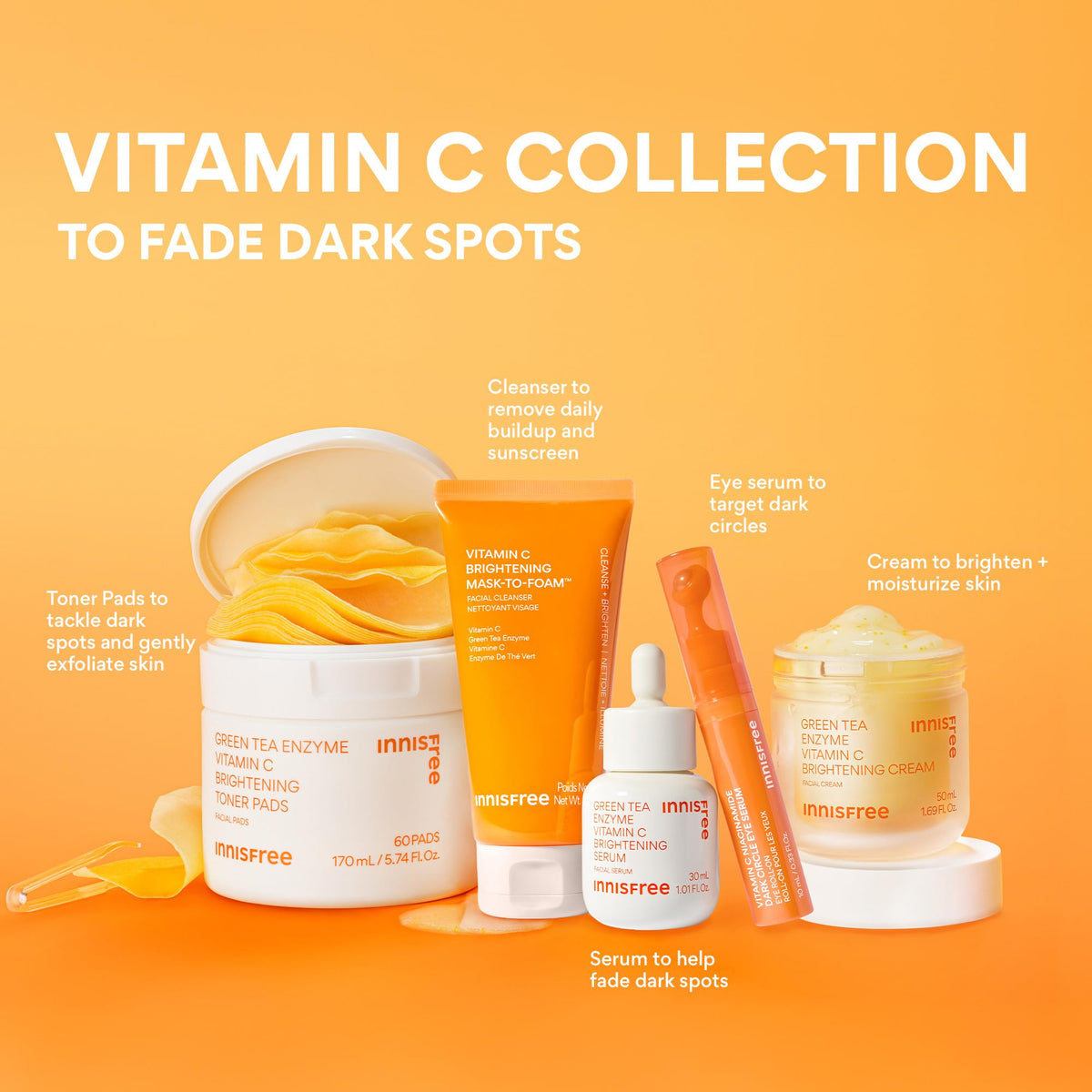 Innisfree Green Tea Enzyme Vitamin C Serum for Brightening | Sunspots, Post-Breakout Marks and Dark Spot Correction | Hydrating Korean Face Serum for Radiant Glow, 1.01 Fl Oz innisfree