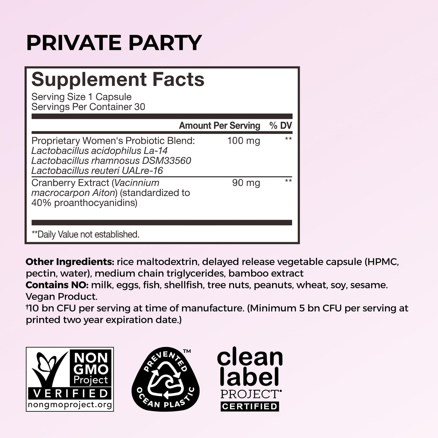 HUM Private Party Vaginal Probiotics for Women, pH Balance and Urinary Tract Support Vaginal Probiotic Supplement with Cranberry & Lactobacillus Blend, Women's Health Cranberry Pills, 30 Capsules