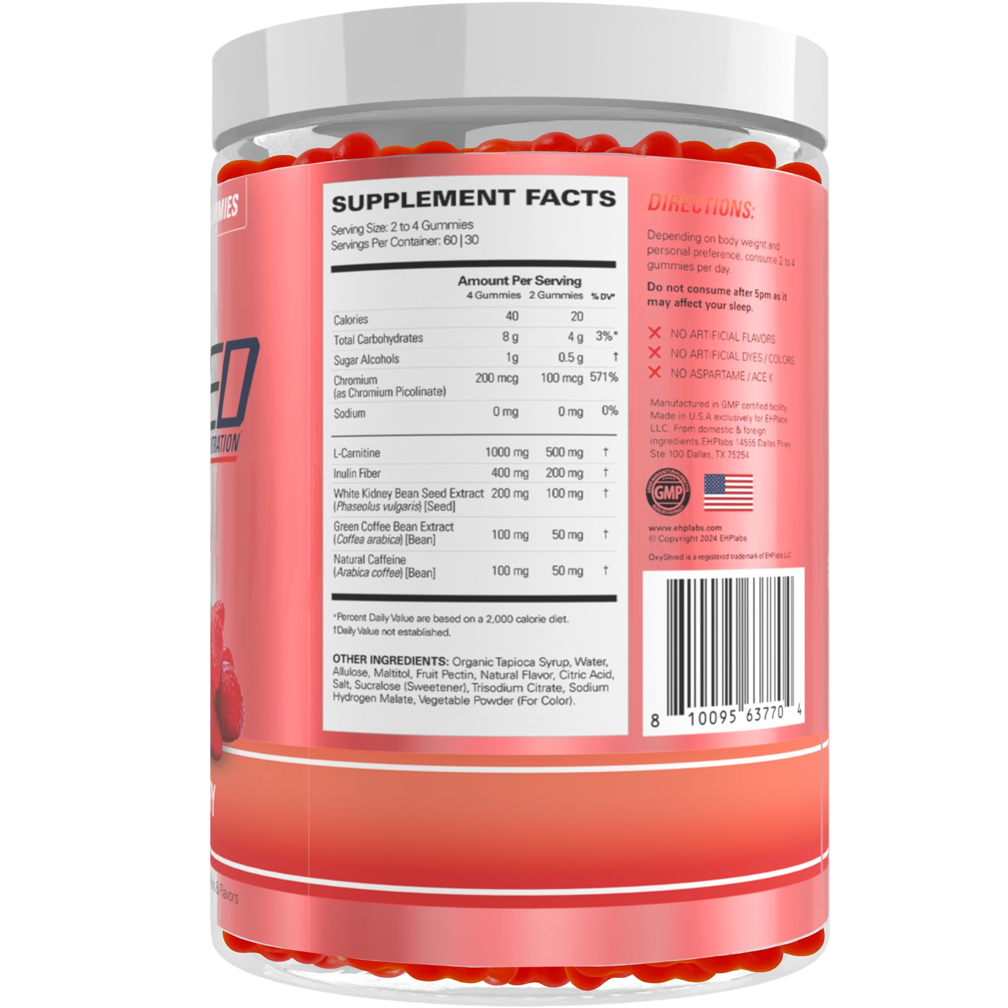 EHP Labs OxyShred Gummies - Pre Workout Gummies & Energy Chews with 100mg Caffeine, L-Carnitine for Thermo & Metabolic Support, All Natural Energy Boost EHP Labs buy australia supplements