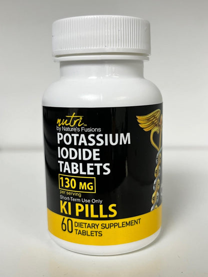 Potassium Iodide Tablets 130 mg - (60 Tablets) 10 Year Shelf-Life EXP 2034 to 2035 - Ki Pills - Yoduro de potasio - Nutri Supplements - 3rd Party Tested Nature's Fusions