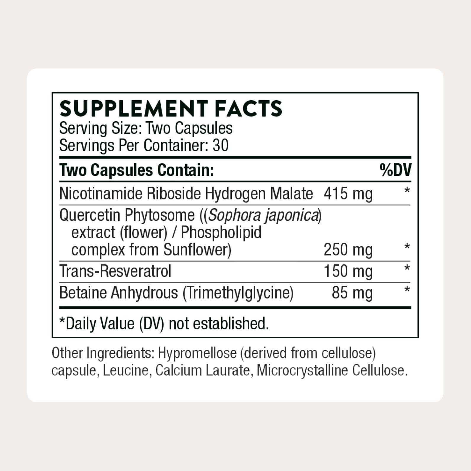 THORNE - ResveraCel - Nicotinamide Riboside with Quercetin Phytosome & Resveratrol - Supports Healthy Aging, Methylation, Cellular Energy Production & Metabolism