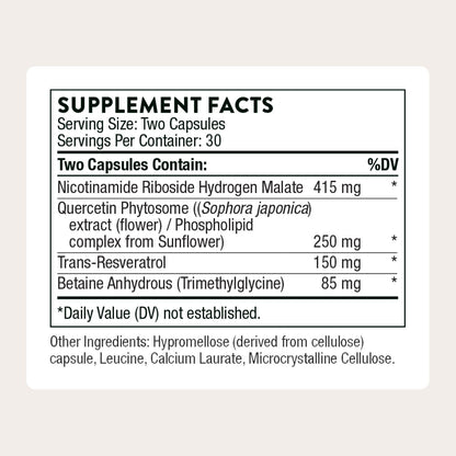 THORNE - ResveraCel - Nicotinamide Riboside with Quercetin Phytosome & Resveratrol - Supports Healthy Aging, Methylation, Cellular Energy Production & Metabolism THORNE