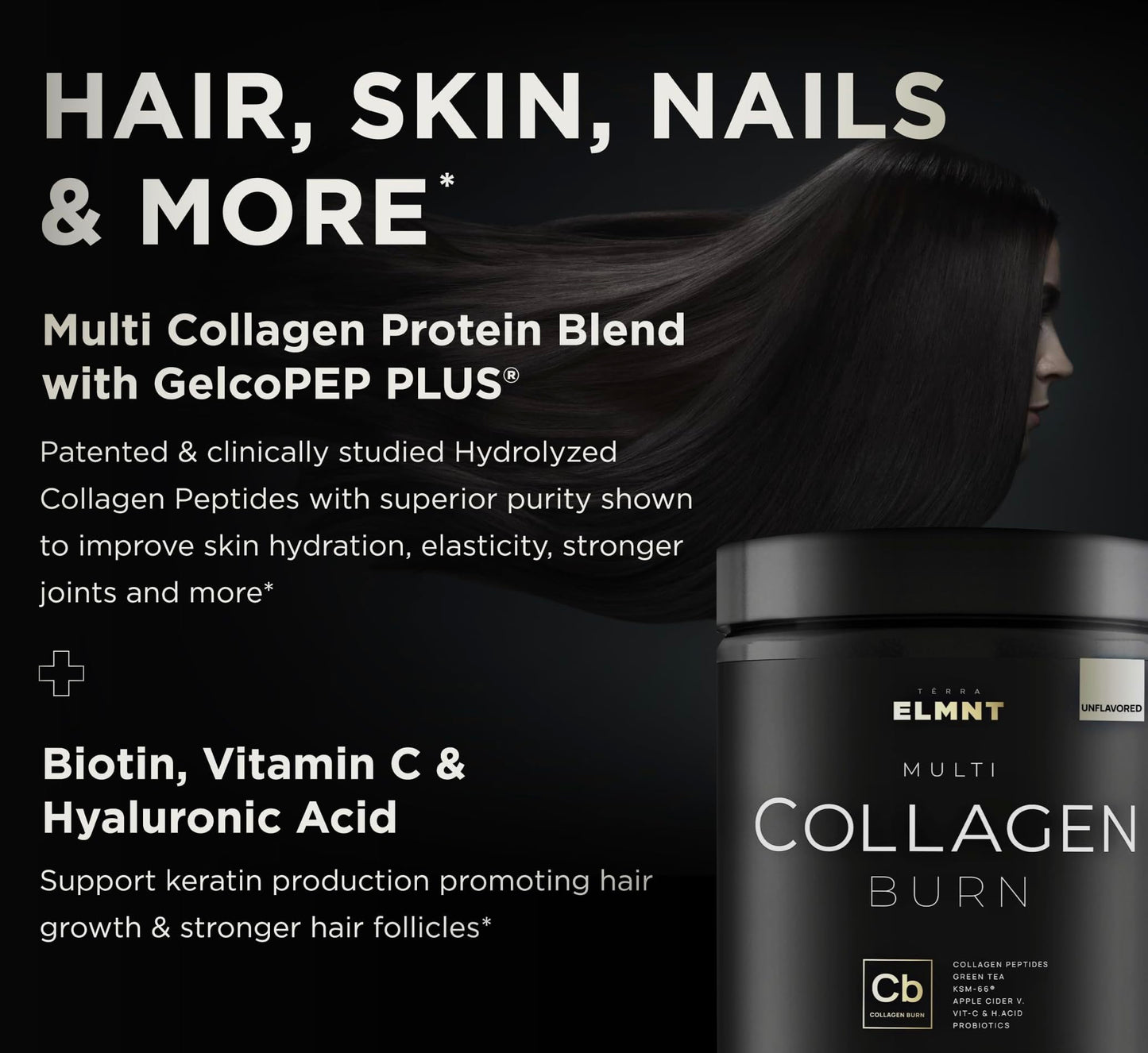 Super Collagen Powder for Women Weight Loss + Beauty w. Probiotics, Hyaluronic Acid, ACV, KSM-66, Biotin - Premium Multi Collagen Peptides Protein Supplement TERRA ELMNT