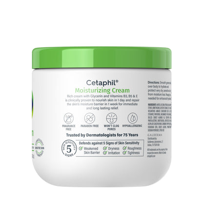 Cetaphil Moisturizing Cream, Dry Sensitive Skin, Fragrance Free, 16oz 2Pk Cetaphil