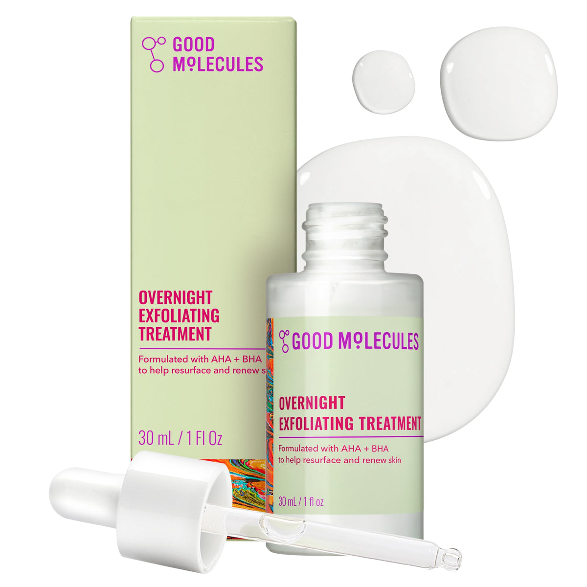 Good Molecules Overnight Exfoliating Treatment, AHA BHA Exfoliant, 1 fl oz Good Molecules