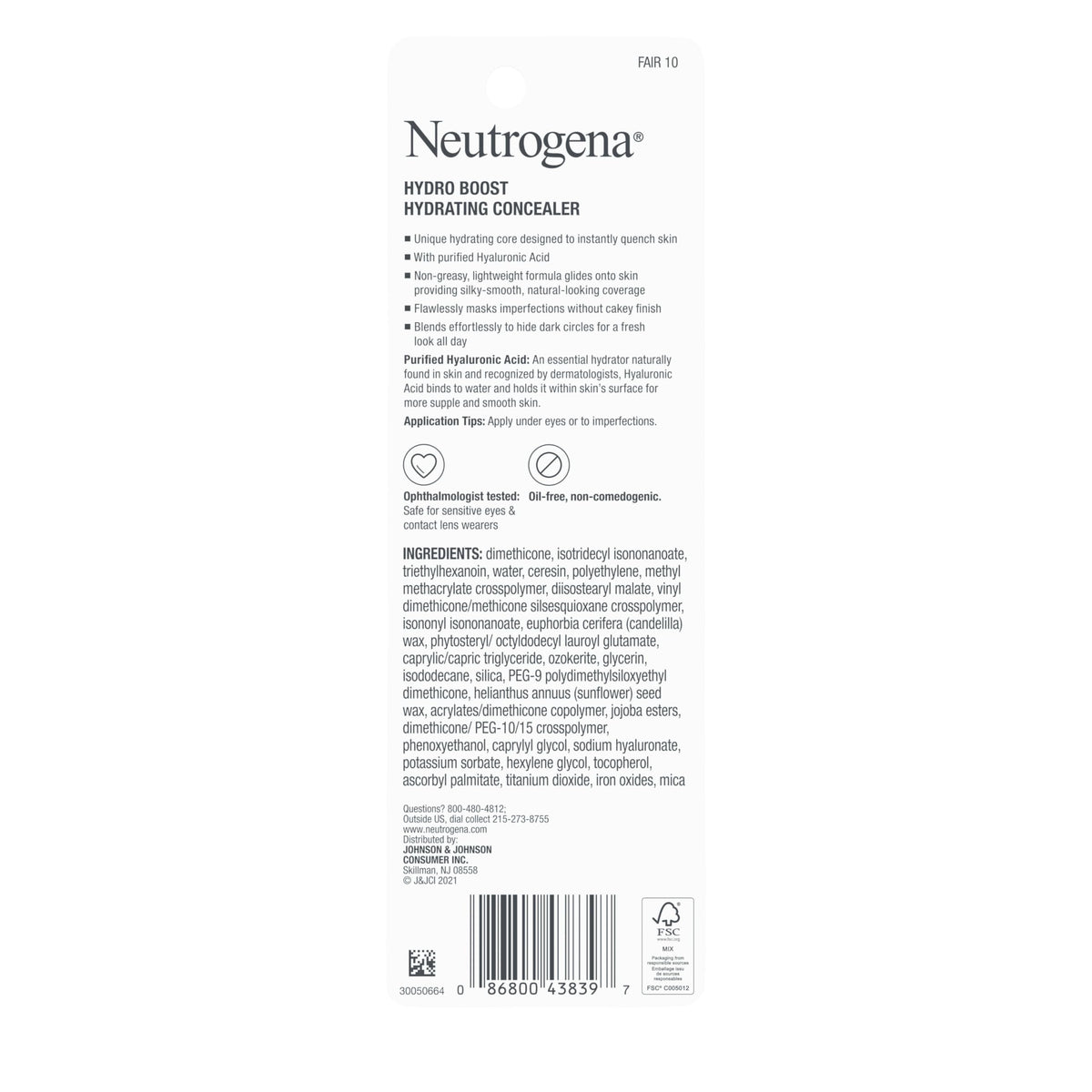 Neutrogena Hydro Boost Concealer Stick, 10 Fair, 0.12 oz Neutrogena