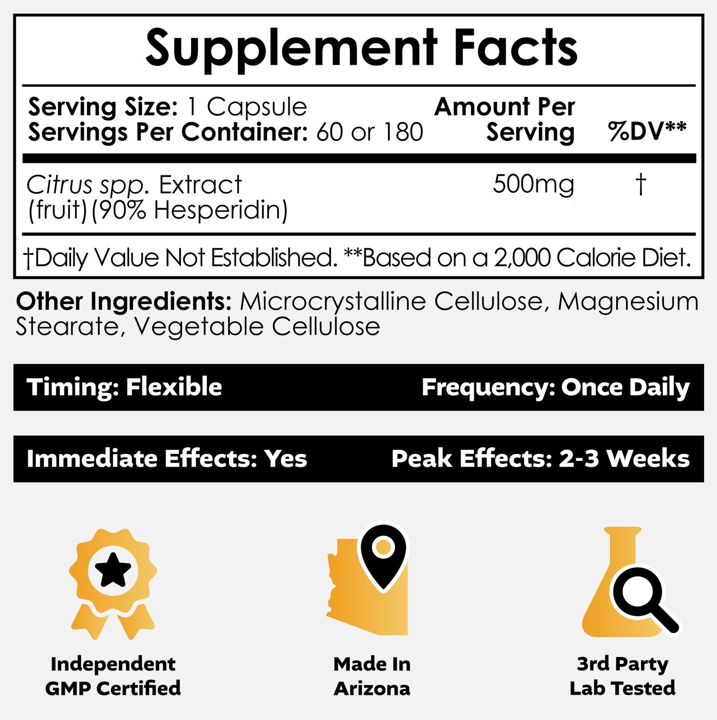 Nootropics Depot Hesperidin Capsules | 500mg | 60 Count | 90% Citrus Extract | Supports Metabolic Function + Cardiovascular Health