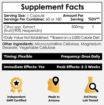 Nootropics Depot Hesperidin Capsules | 500mg | 60 Count | 90% Citrus Extract | Supports Metabolic Function + Cardiovascular Health