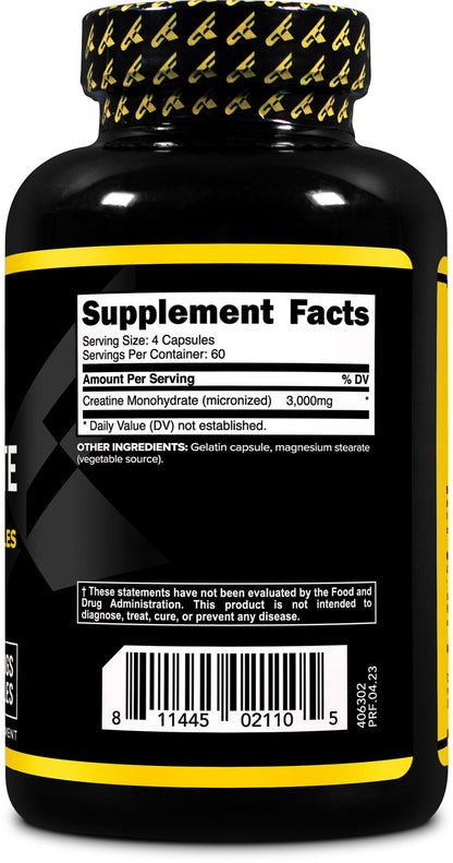 Primaforce Creatine Monohydrate Capsules - 240 Capsules, 3,000mg per Serving, Gluten Free and Non-GMO