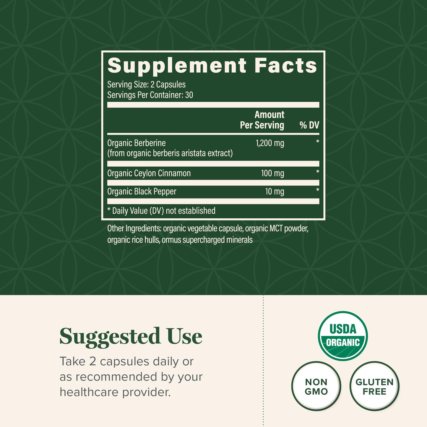 Global Healing Center - Organic Berberine (Berberina) with Ceylon Cinnamon & Black Pepper, 1200 mg- Extra Strength Berberine Supplement & Complex for Weight Loss (60 Capsules)