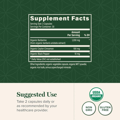 Global Healing Center - Organic Berberine (Berberina) with Ceylon Cinnamon & Black Pepper, 1200 mg- Extra Strength Berberine Supplement & Complex for Weight Loss (60 Capsules)