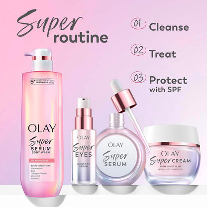 Olay Super Serum - Glow Serum for Face - Activated Niacinamide, Vitamin C & E, Collagen Peptide, AHA - 5-in-1 Benefits - Brightens, Hydrates, Smooths, Firms, Evens Tone, Proactive Anti-Aging, 1.0 Oz Olay