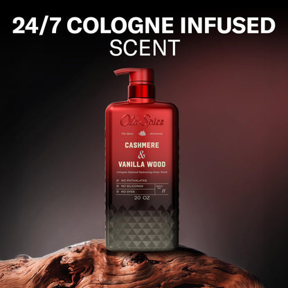 Old Spice Body Wash for Men, The Spice Alchemist Collection, 24/7 Cologne Infused Hydration, No Trade Off Formula, Free of Phthalates Silicones & Dyes, Cashmere + Vanilla Wood Scent, 20 oz Old Spice