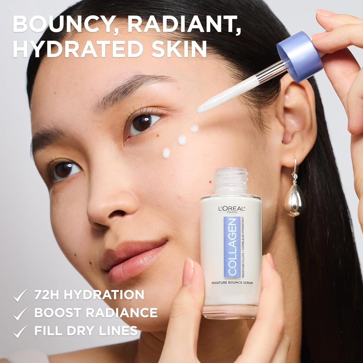 L'Oreal Paris Collagen Moisture Filler Moisture Bounce Face Serum, Glow Serum with Collagen, Glycerin, and Squalane for Bouncy, Radiant, Hydrated Skin, Includes Sample L'Oreal Paris