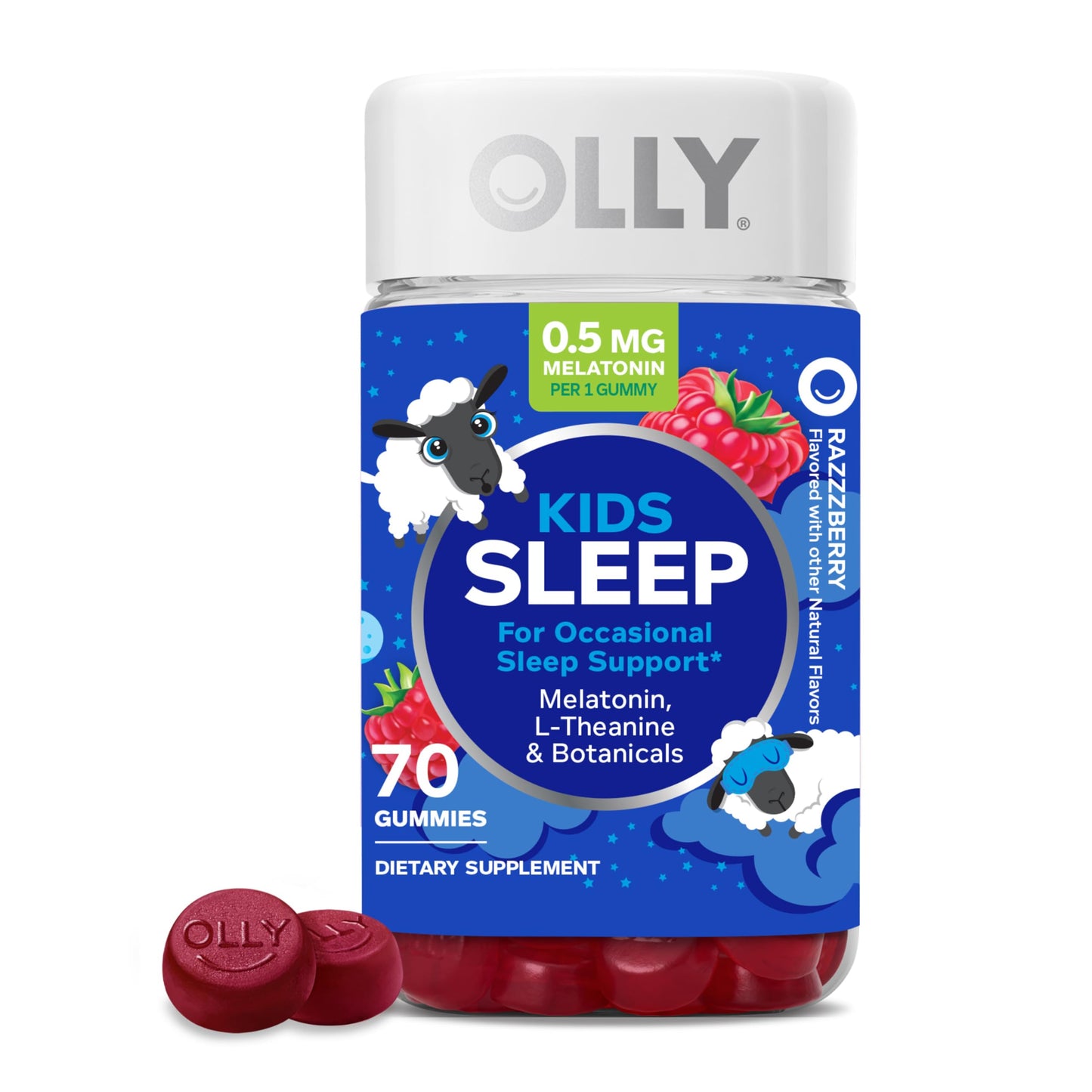 OLLY Kids Sleep Gummies, 0.5mg Melatonin, L Theanine, Chamomile, and Lemon Balm, Raspberry - 70 Count OLLY