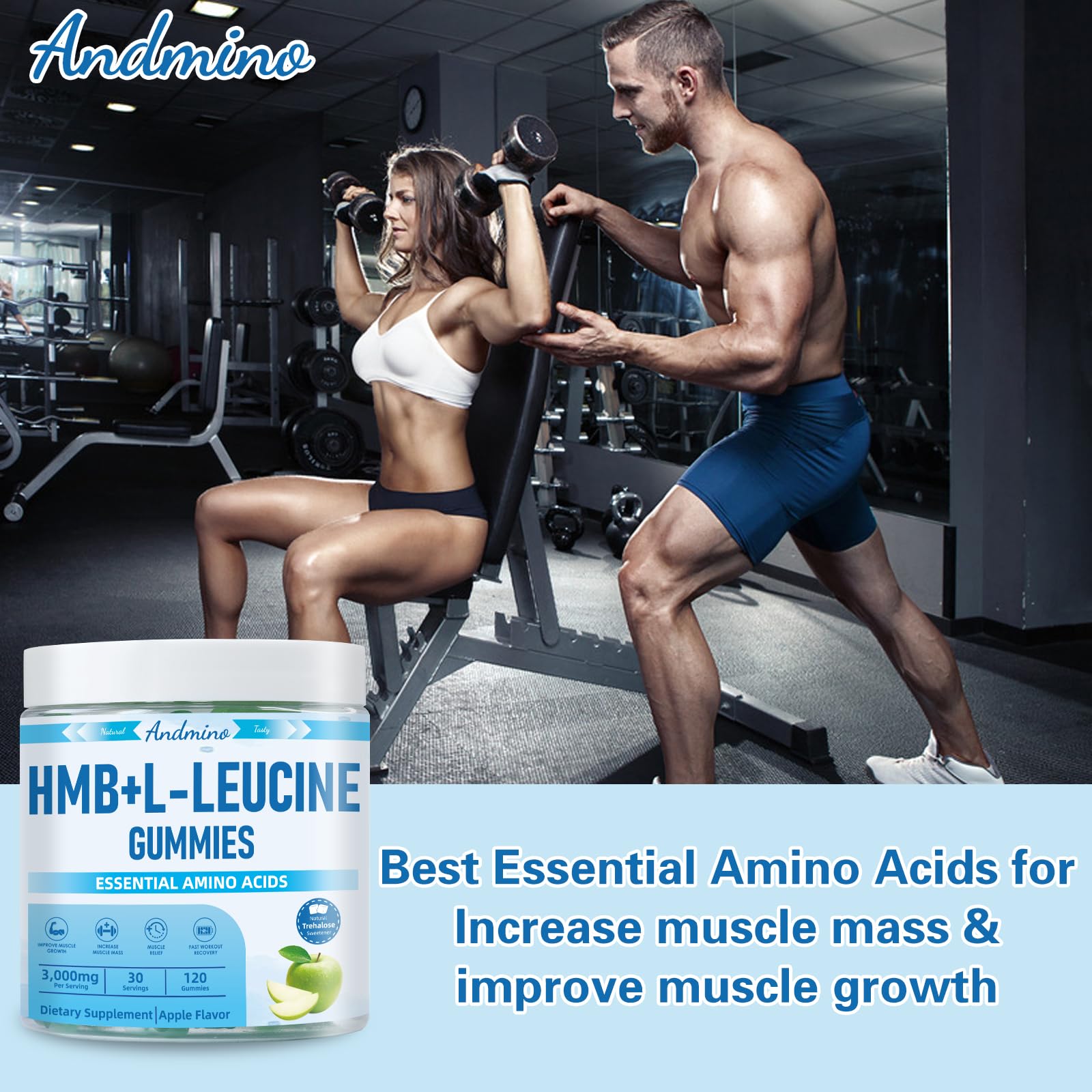 andmino HMB and L-Leucine Gummies, 3000mg, with Trehalose, for Muscle Growth, Muscle Relief and Workout Recovery, for Adults & Elder, Non-GMO andmino buy australia supplements