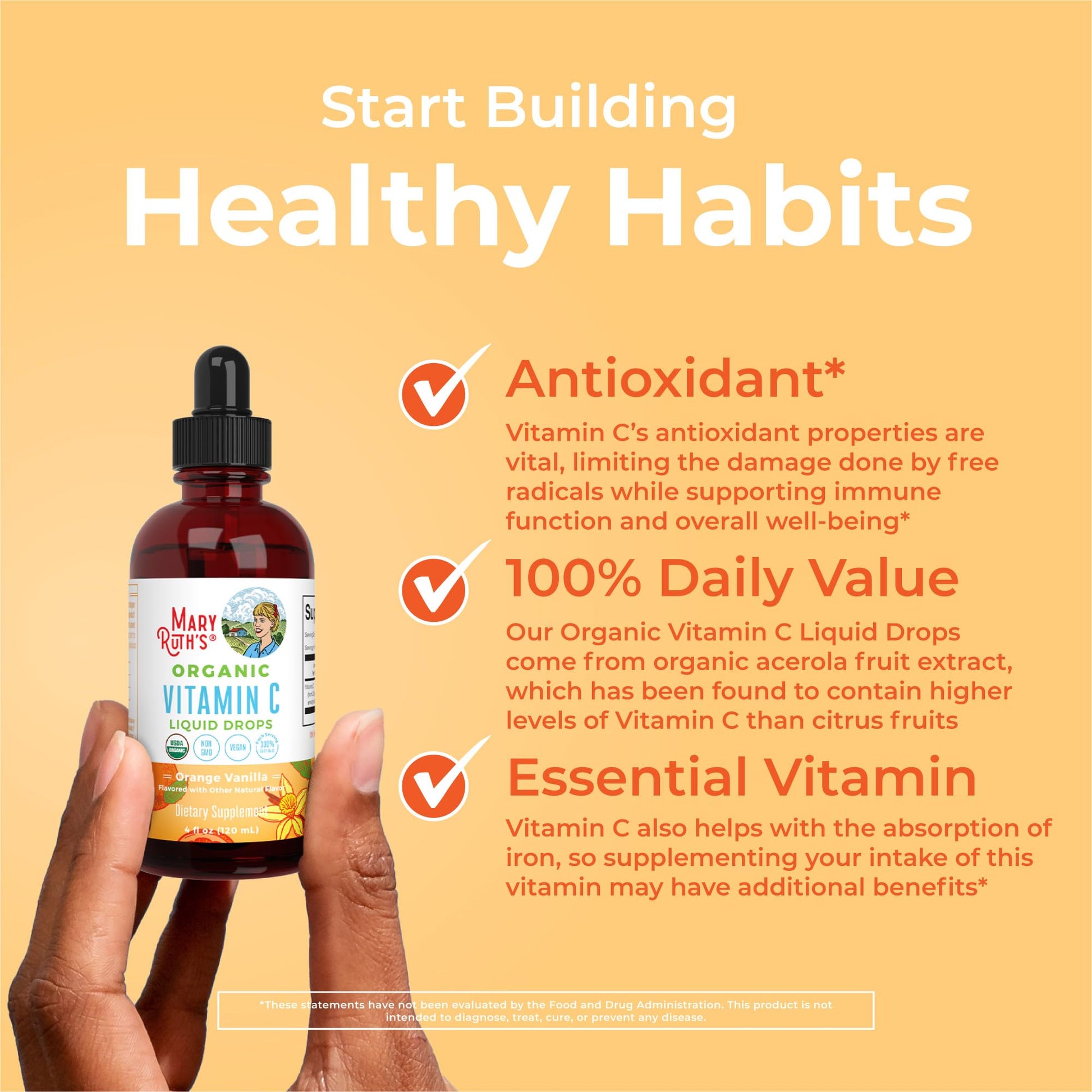 MARYRUTH'S Organic Vitamin C Supplement | Liquid Vitamin C Liquid Drops for Adults & Kids | Immune Support Supplement for Overall Health MARYRUTH'S