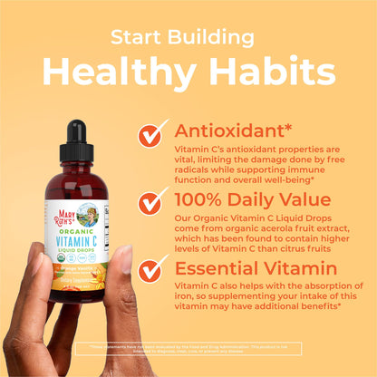 MARYRUTH'S Organic Vitamin C Supplement | Liquid Vitamin C Liquid Drops for Adults & Kids | Immune Support Supplement for Overall Health MARYRUTH'S