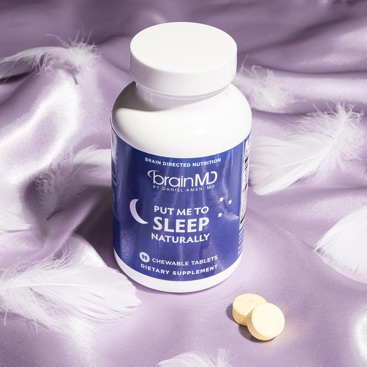 BRAINMD Dr Amen Put Me To Sleep Naturally - 90 Chewable Tablets - with Melatonin, L-Theanine, Magnesium, GABA, Vitamin B6 & 5-HTP - Gluten Free - 45 Servings