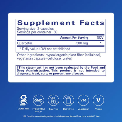 Pure Encapsulations Quercetin - 500 mg - Immune Support, Cellular Health & Heart Health - Antioxidant Supplement Pure Encapsulations