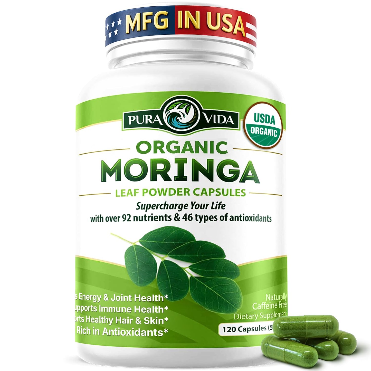 PURA VIDA MORINGA Organic Moringa Capsules, Pure Moringa Leaf Powder Single Origin for Energy, Metabolism & Immune Support Pura Vida Moringa