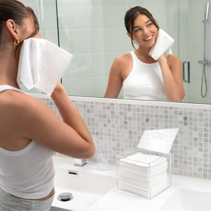 CLEAN SKIN CLUB Clear Acrylic Box for Clean Towels XL (NOT Included), Container For 50 Disposable Clean Towels XL, Face Towelettes Bathroom Counter Storage, Bin for Cleansing Facial Dry Wipes CLEAN SKIN CLUB