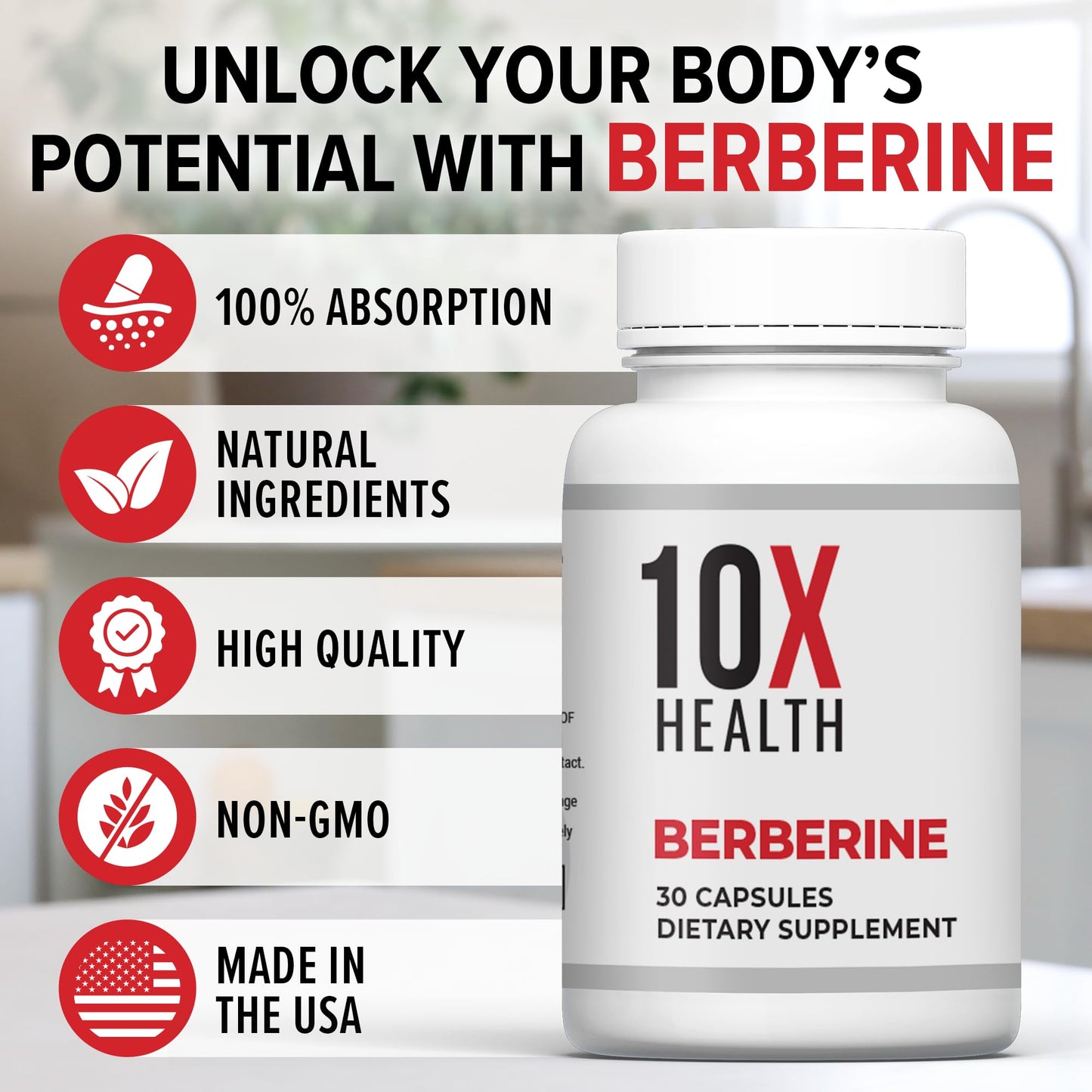 10X Health Berberine Supplement 500mg - Contains Dihydroberberine Supplement for Better Absorption - Supports Cardiovascular & Gut Health 10X Health System