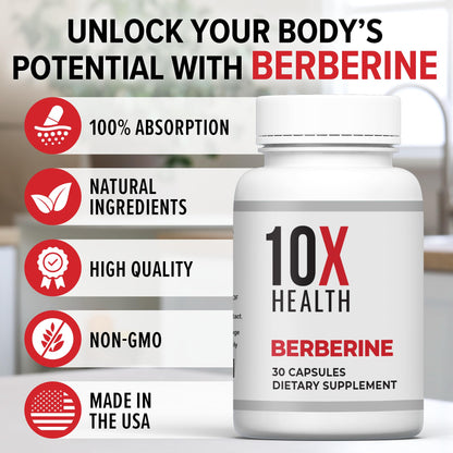 10X Health Berberine Supplement 500mg - Contains Dihydroberberine Supplement for Better Absorption - Supports Cardiovascular & Gut Health 10X Health System