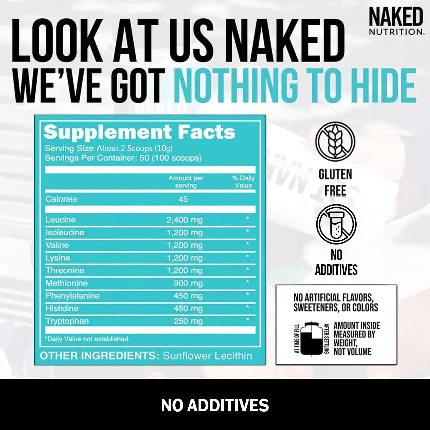 NAKED EAAs Amino Acids Powder - 50 Servings - Vegan Unflavored Essential Amino Acids 500 Grams - Instantized All Natural EAAs Powder Supplement NAKED buy australia supplements