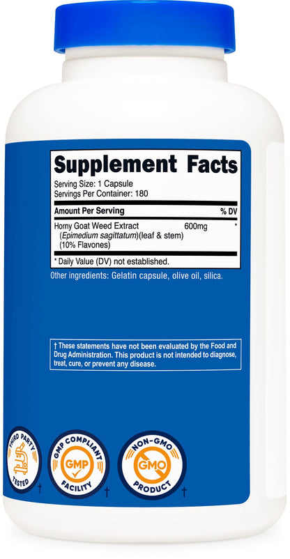 Nutricost Horny Goat Weed Extract (Epimedium) - 180 Capsules, 180 Servings, 600mg Per Capsule Nutricost