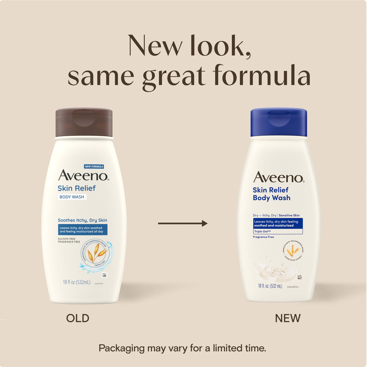 Aveeno Skin Relief Body Wash with Triple Oat Complex, Fragrance-Free, Gentle Daily Body Wash for Sensitive Skin Leaves Itchy, Dry Skin Feeling Soothed & Moisturized 18 Fl Oz Aveeno