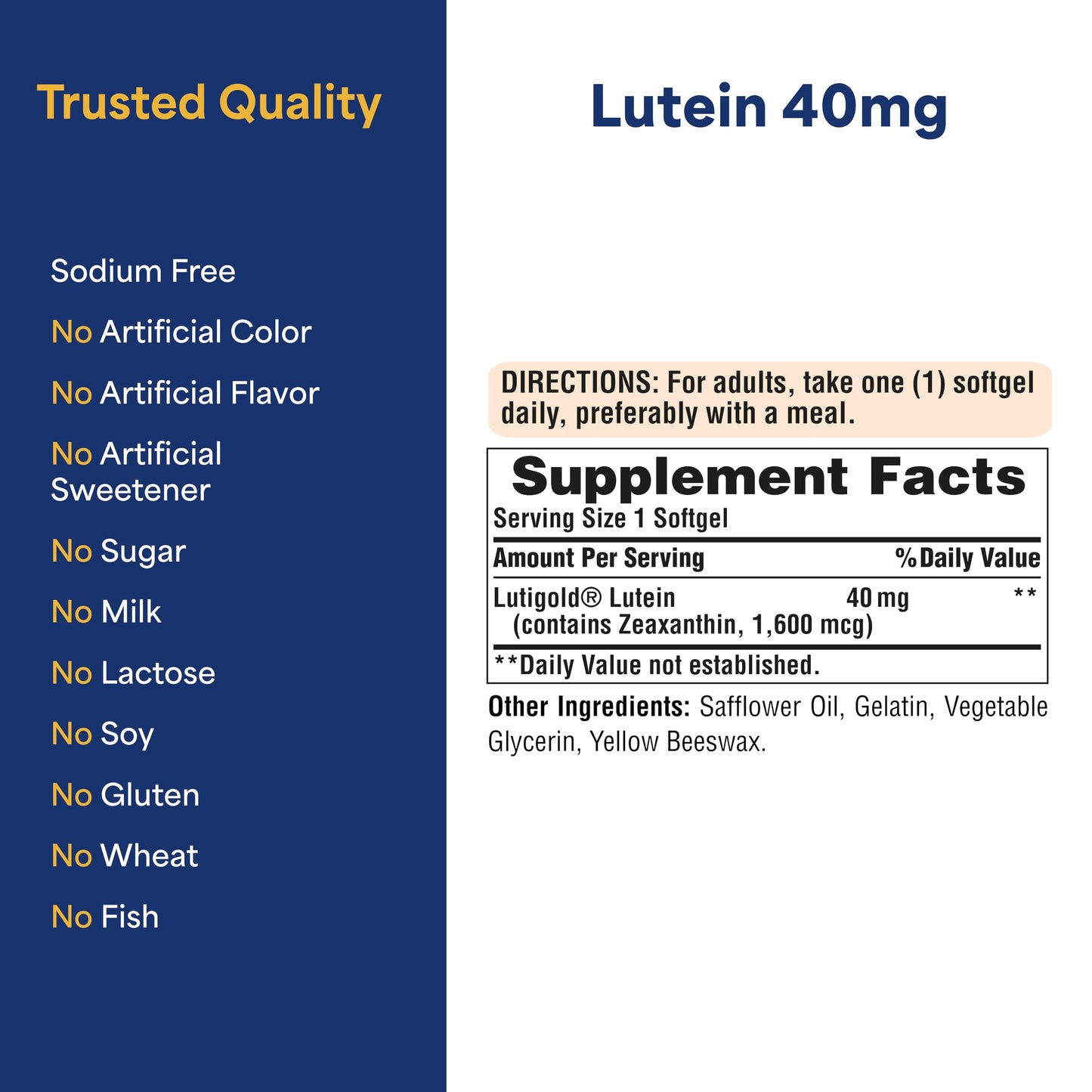 Puritan's Pride Premium Lutigold™ Lutein Carotenoid 40mg with Zeaxanthin for Men and Women, Dietary Supplement for Eye Health Support Puritan's Pride