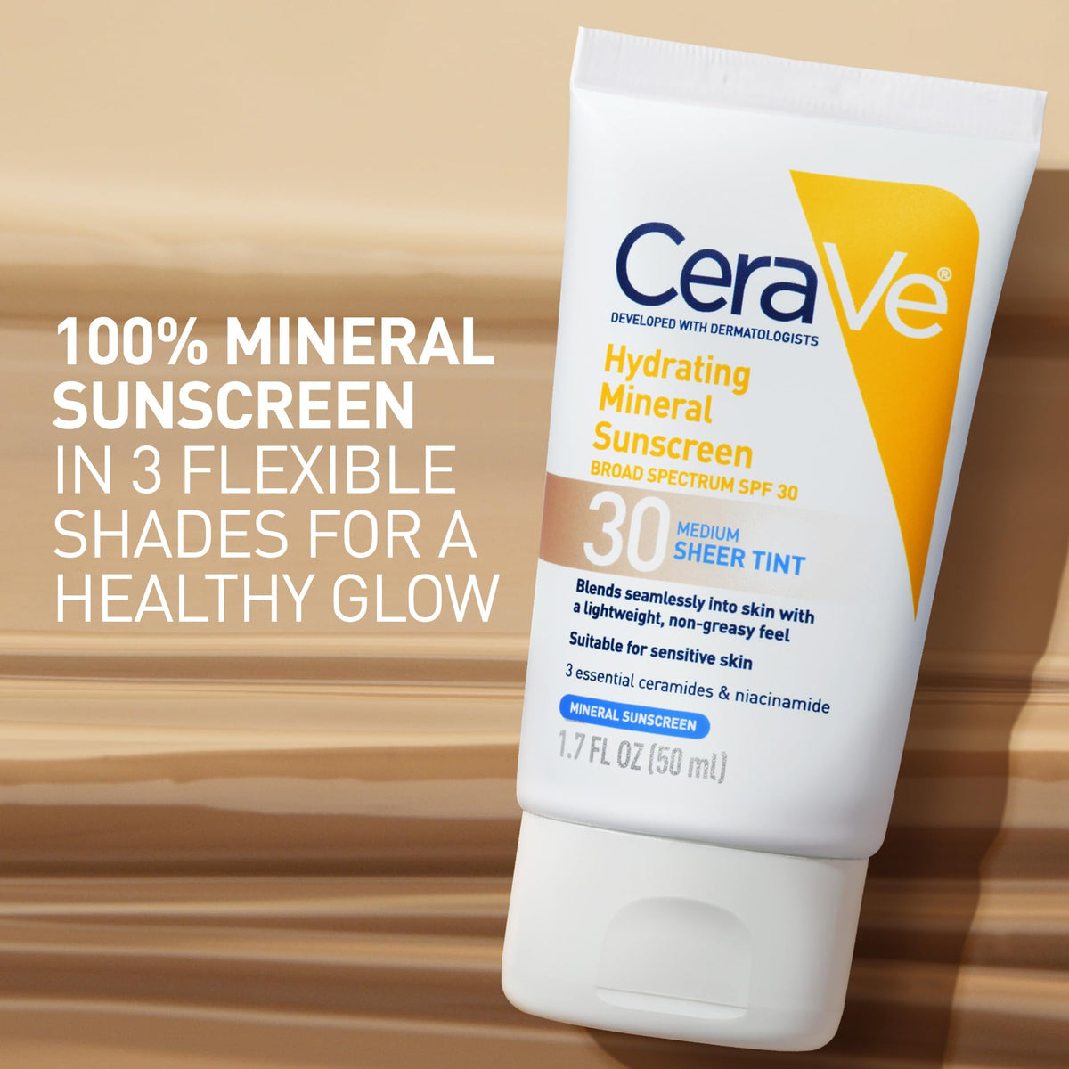 CeraVe Tinted Sunscreen for Face, Mineral SPF 30 Moisturizer, Medium, 1.7oz CeraVe