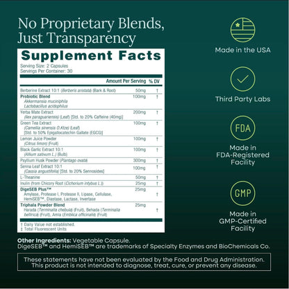 Colon Cleanse + Supplement Weight Loss & Energy - Appetite Suppressant & Fat Burner for women and men with Berberine, Yerba Mate, Psyllium Husk, Senna Leaf Etta Vita