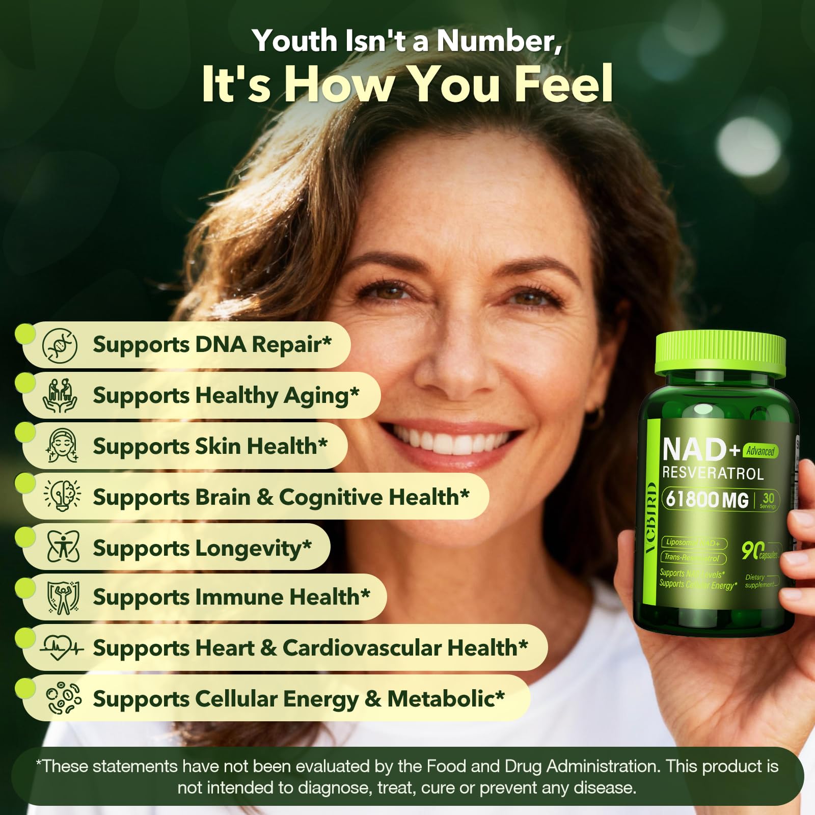 Nad Resveratrol Supplement 61800mg Per Bottle – Liposomal Nad+ Resveratrol for Women & Men – High Purity 1200mg Nad+ Supplement for Energy & Healthy Aging, Resveratrol, Quercetin, CoQ10 – 90 Counts VCBIRD buy australia supplements