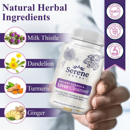 Serene Herbs Liver Cleanse Detox & Repair Formula – Pure Health Liver Support with Milk Thistle, Artichoke & Dandelion Root for Fatty Liver & Liver Health Herbal Detox Supplement Capsules (60 Count)