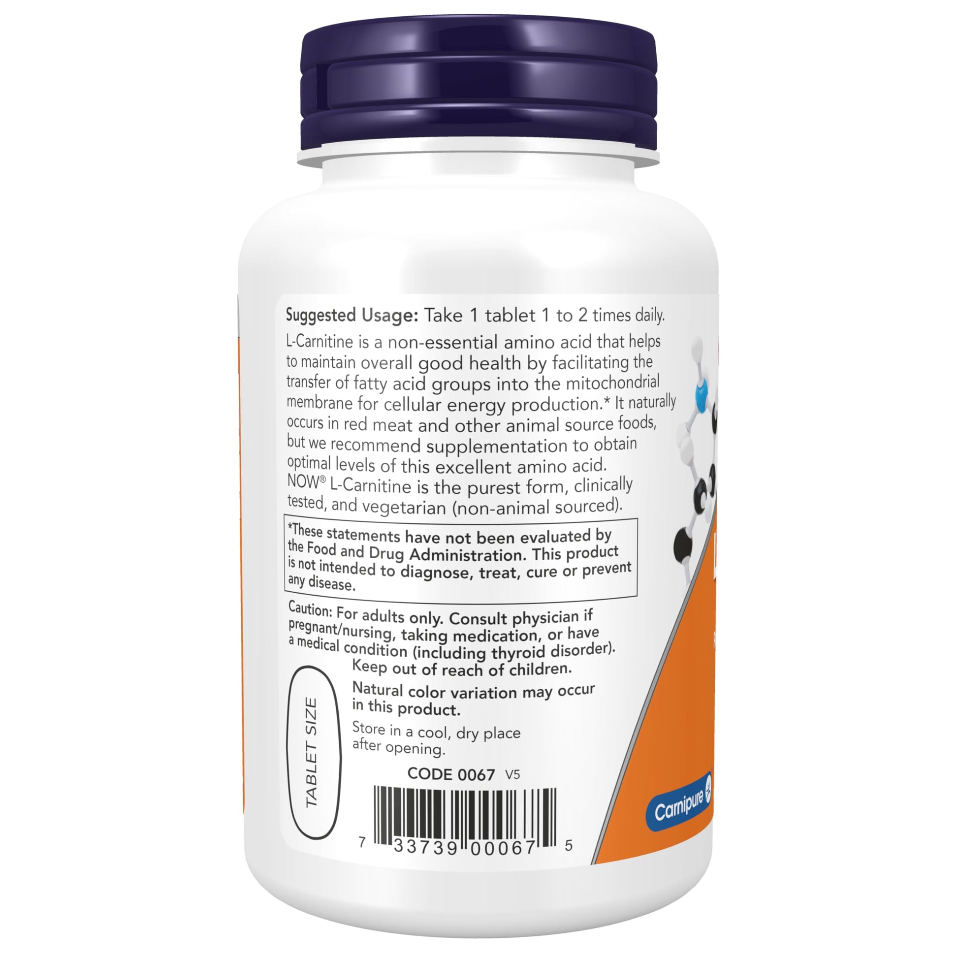 NOW Foods Supplements, L-Carnitine 1,000 mg, Purest Form, Amino Acid, Fitness Support*, 100 Tablets Gsupps Australia