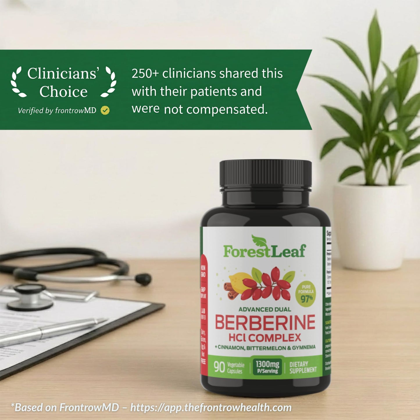 ForestLeaf Berberine Supplement - 1300mg per Serving - Ultra High Potency Berberine HCl with Ceylon Cinnamon, Bitter Melon & Gymnema ForestLeaf