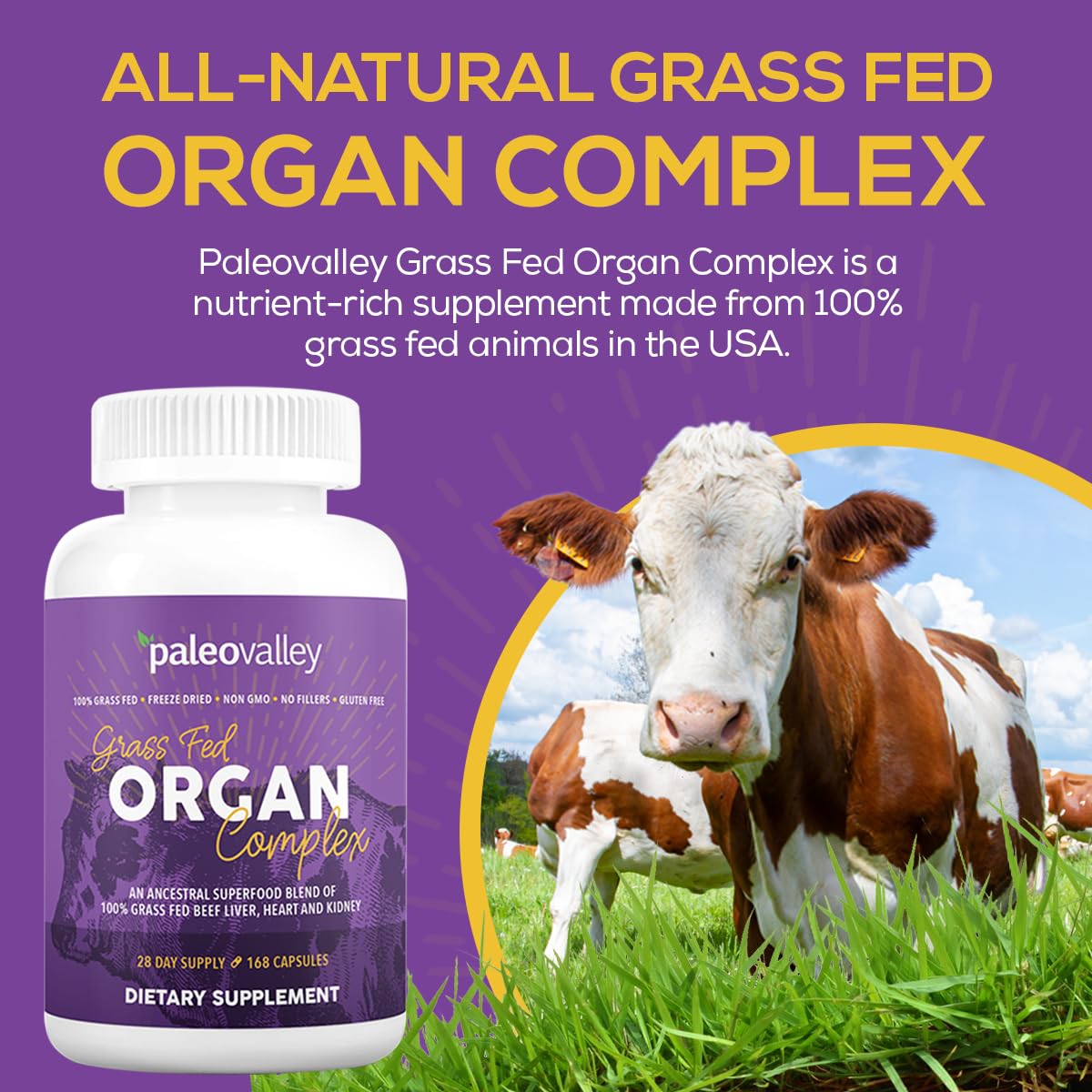 Paleovalley Grass Fed Beef Organ Complex - Freeze-Dried Beef Liver, Heart, and Kidney Blend, 1 Bottle Paleovalley buy australia supplements