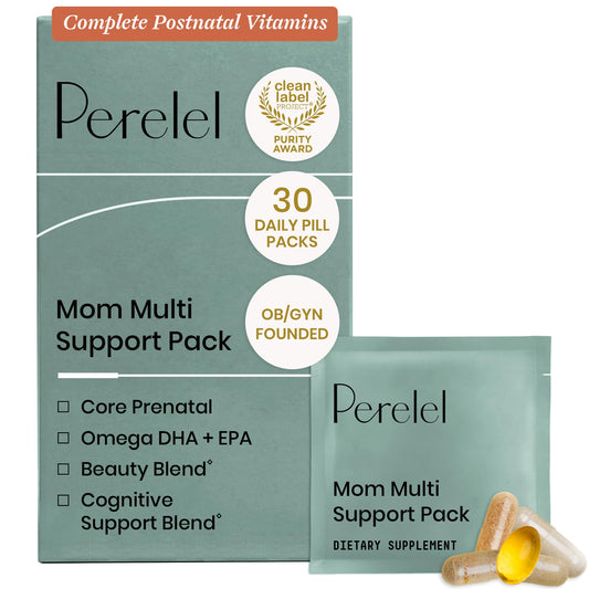 Perelel Mom Multi Support Pack, Postnatal Vitamins for Women with Omega 3 Dha, Iron, Collagen, & Vitamin B12 to Support Postpartum Health Perelel