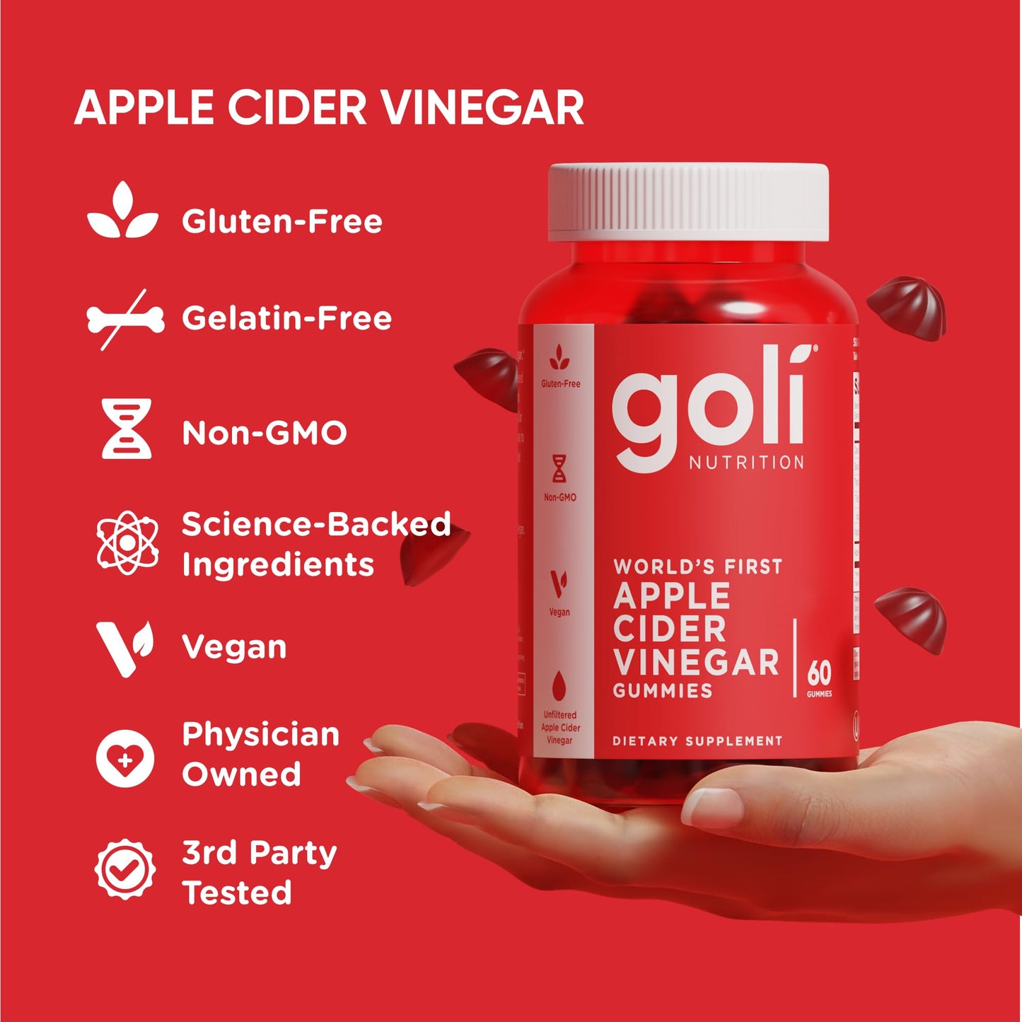 Goli Apple Cider Vinegar Gummies - Worlds First ACV Gummy with Vitamin B12, Beetroot & Pomegranate Goli