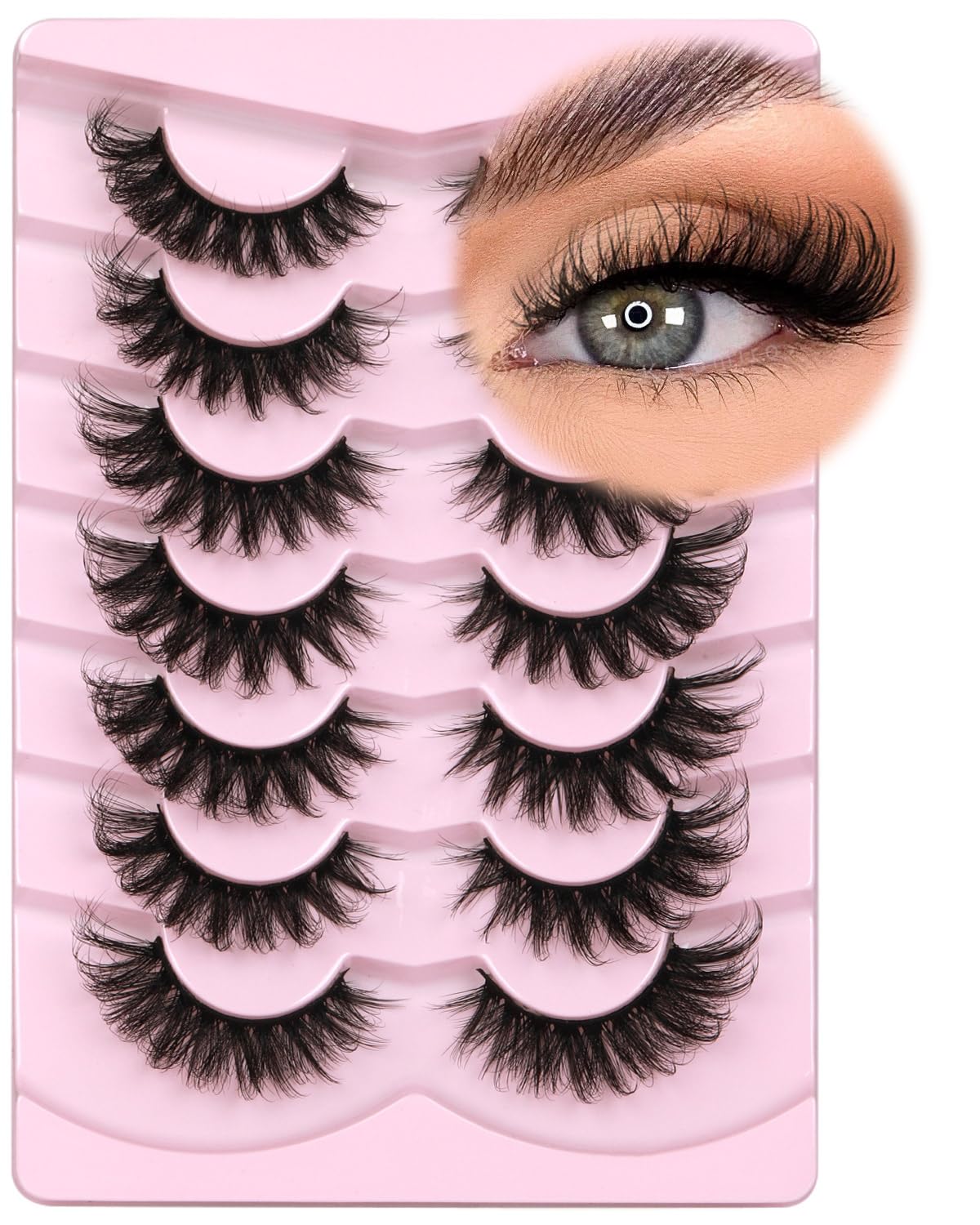 Mink Lashes Fluffy 6D False Eyelashes 17mm Wispy Cat Eye Lashes that Look Like Extensions Strip Lashes Pack Kiromiro